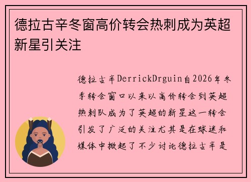 德拉古辛冬窗高价转会热刺成为英超新星引关注 德拉古辛冬窗高价转会热刺成为英超新星引关注
