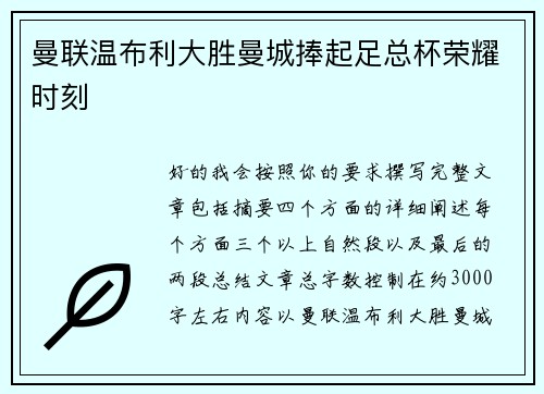 曼联温布利大胜曼城捧起足总杯荣耀时刻